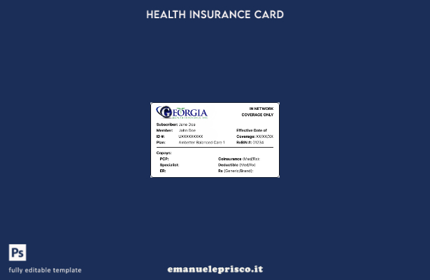 modello di carta d'identità dell'assicurazione sanitaria della Georgia in stile 